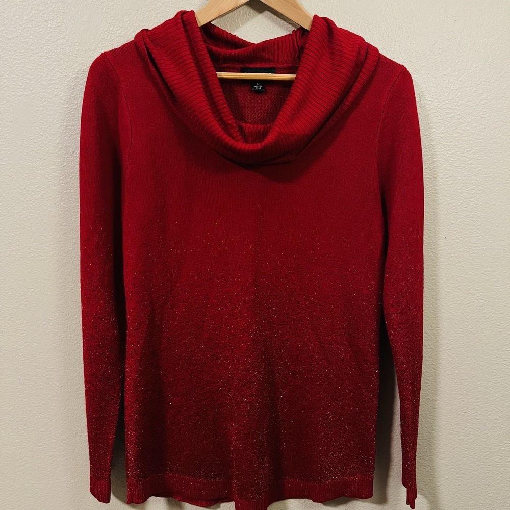 I. N. Studio Knit Cowl Neck Sweater Red Metallic Cherry Valentines Glam Size M